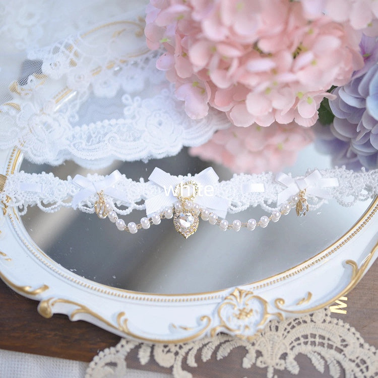 7 and Kei Jirai Beaded Chain Colors Charms Heart Choker Rhinestone Bow with