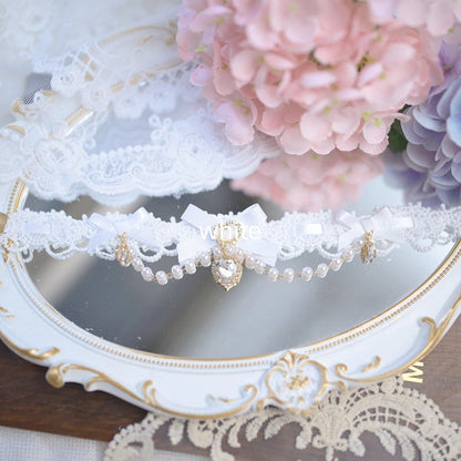 7 and Kei Jirai Beaded Chain Colors Charms Heart Choker Rhinestone Bow with