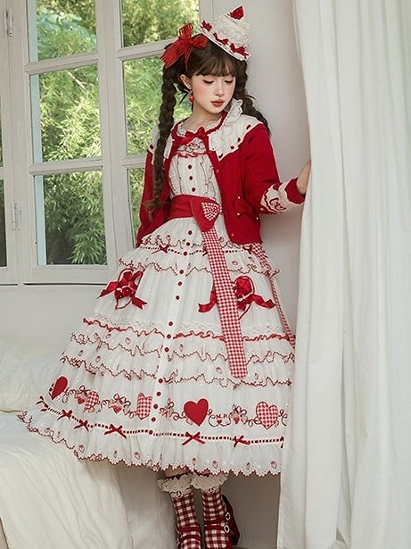 White Sweet with Bow Cardigan Lolita Red Decorations