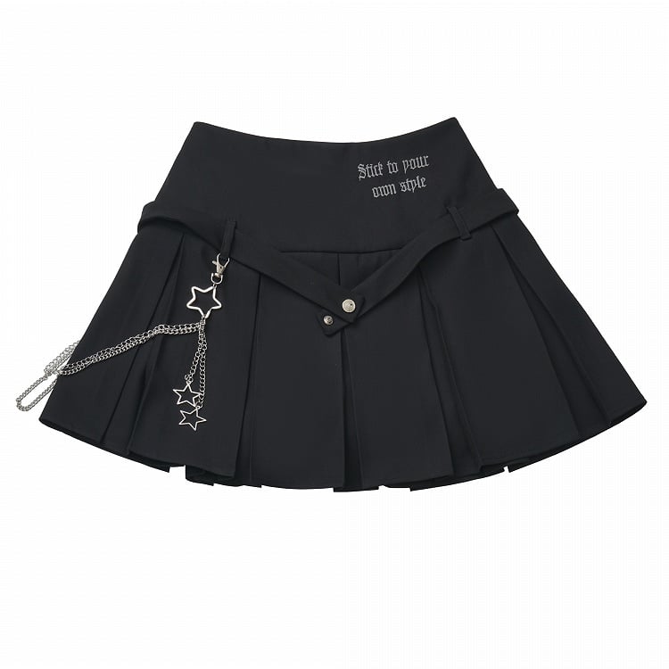 Chain Skirt Star Accent Box Pleat with Black Embroidered