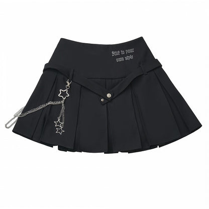 Chain Skirt Star Accent Box Pleat with Black Embroidered