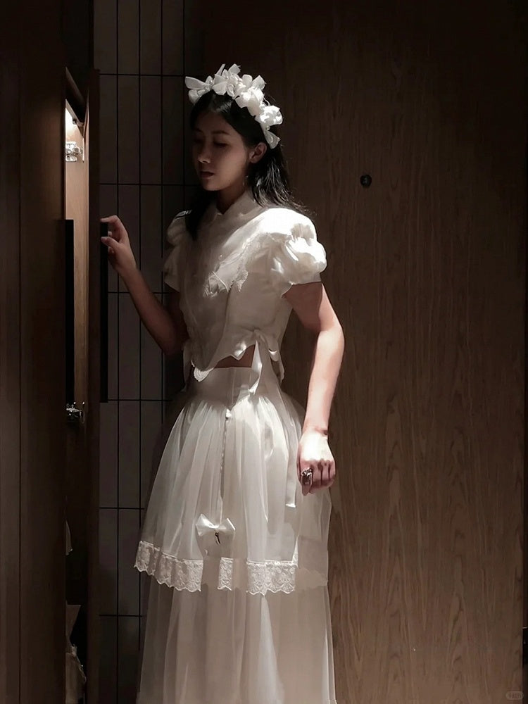 Striped White Blouse Puff Lolita Gothic Sleeves