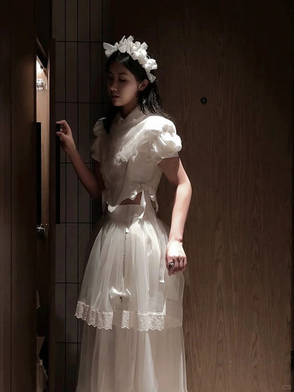 Striped White Blouse Puff Lolita Gothic Sleeves