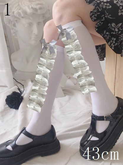 7 Trim Lace Optionen Details Socken Weiß/Schwarz Bowknot Kalb