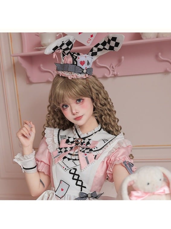 Wonderland Rabbit Ear Hat Poker Card & Checkered Motif in 4 Shades - Ying Luo Fu