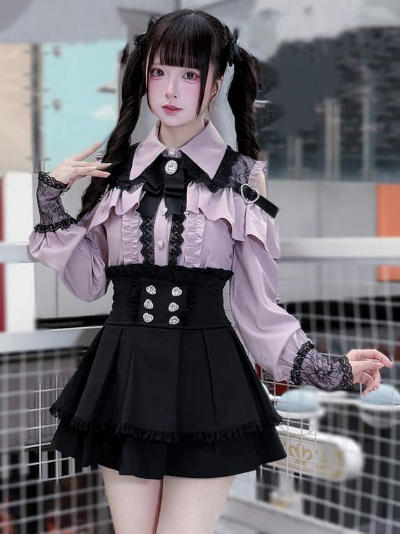 Dusty Blouse: Jirai Kei Sweetheart Buttons Pink