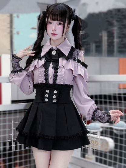 Dusty Blouse: Jirai Kei Sweetheart Buttons Pink