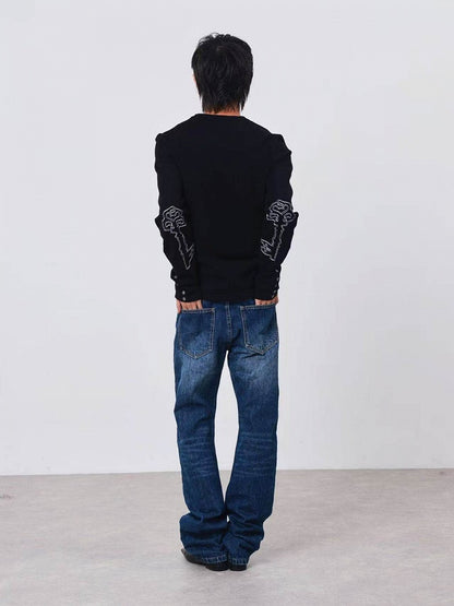 Black Knit Sweater with Key Embroidery - DETW OnLine