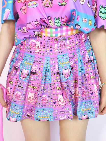 Y2K Cartoon Plaid Skirt Colorful Print Pattern