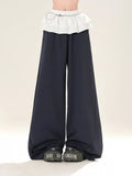 Marineblaue, lockere Freizeithose mit weitem Bein