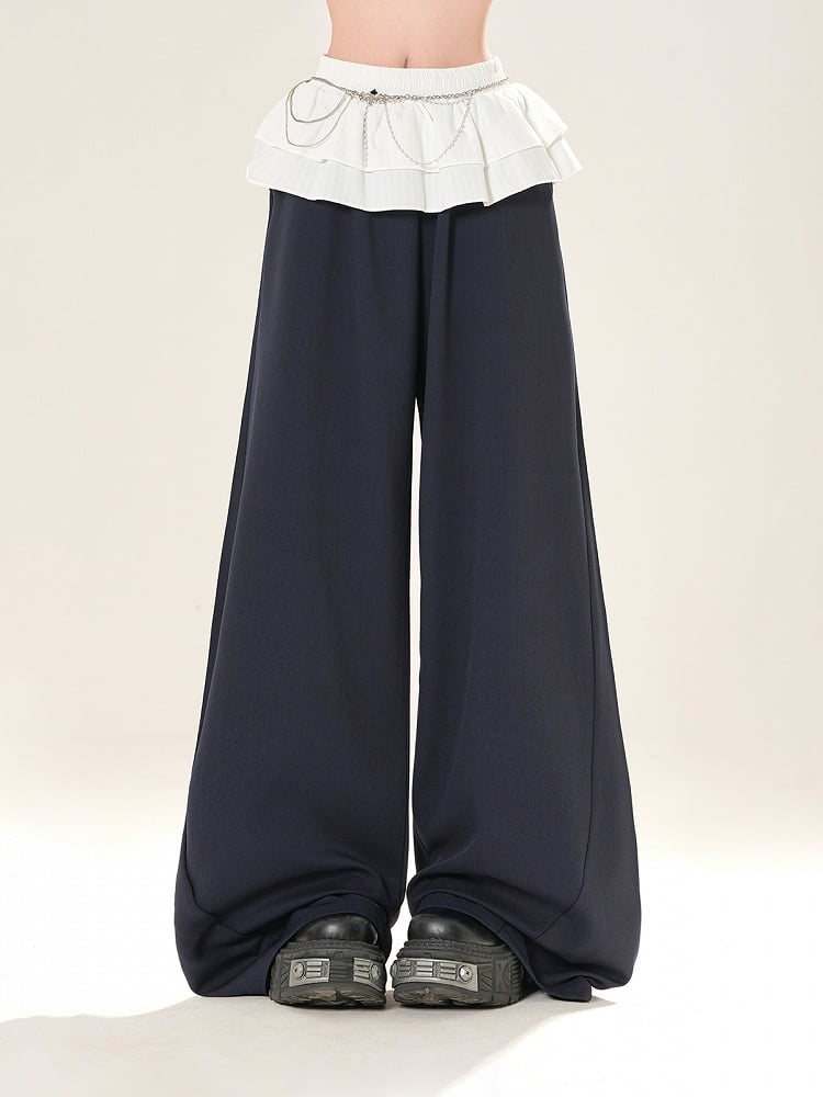 Marineblaue, lockere Freizeithose mit weitem Bein