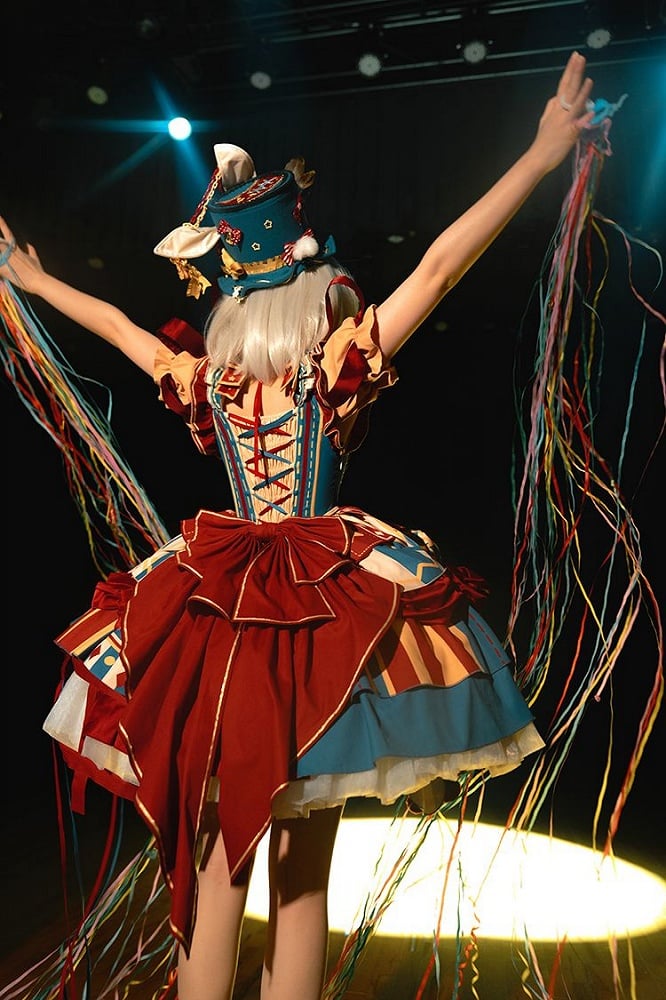 with Skirt Blue Jumper Sweet Dress Bunny Circus Embroidery and Sleeves Detachable Lolita Puff Red