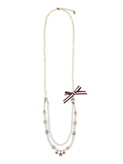 Layered Beaded Star Pendant Lolita Necklace with Bow - Crucis Universal Tailor Company
