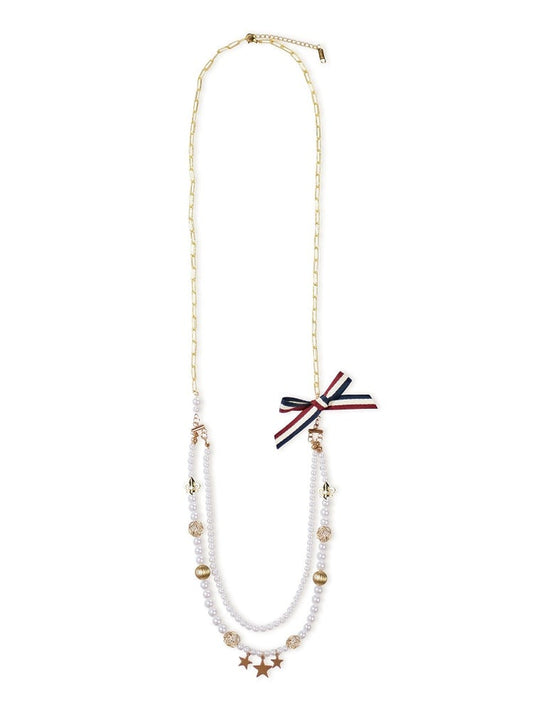 Layered Beaded Star Pendant Lolita Necklace with Bow - Crucis Universal Tailor Company