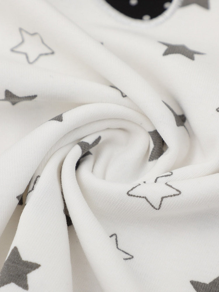 White Asymmetric Tee with Star Motif & Puppy Emblem - Languid Park