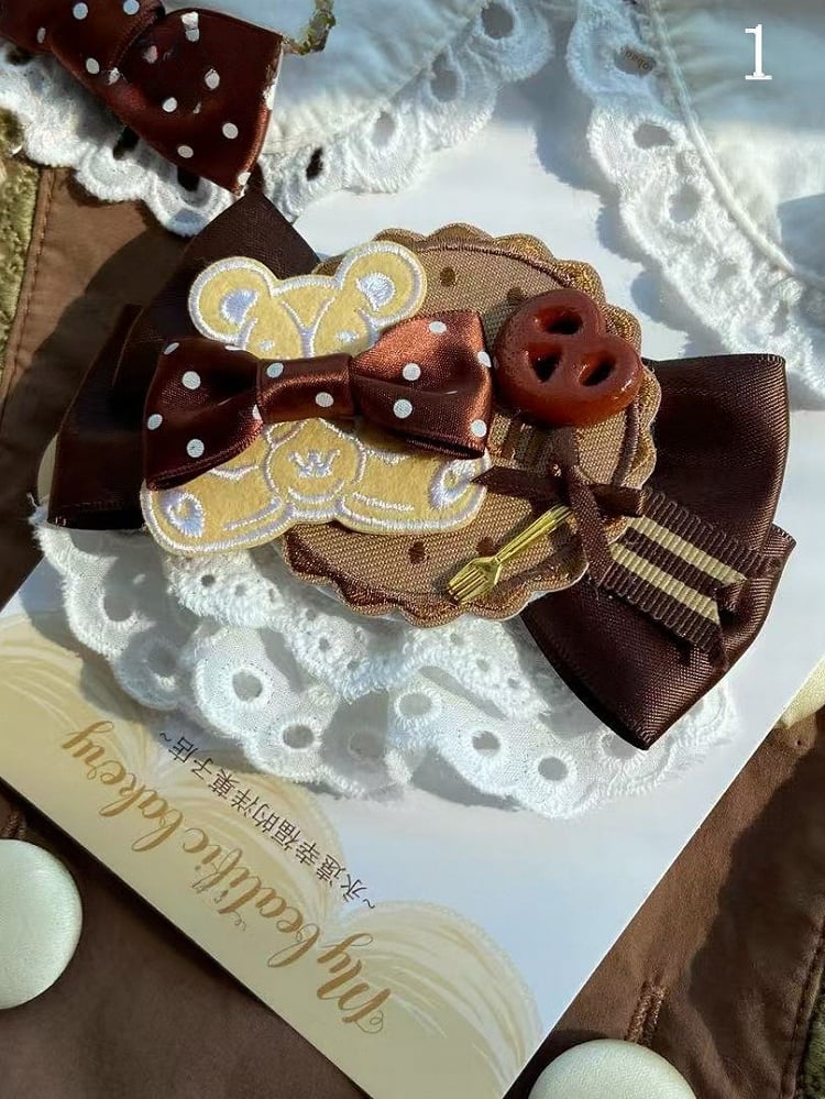 2 Bowknot Hairclip Bear Applique Cookie Options