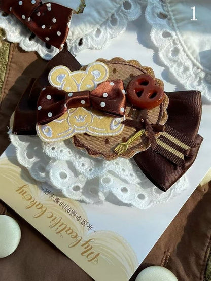 2 Bowknot Hairclip Bear Applique Cookie Options
