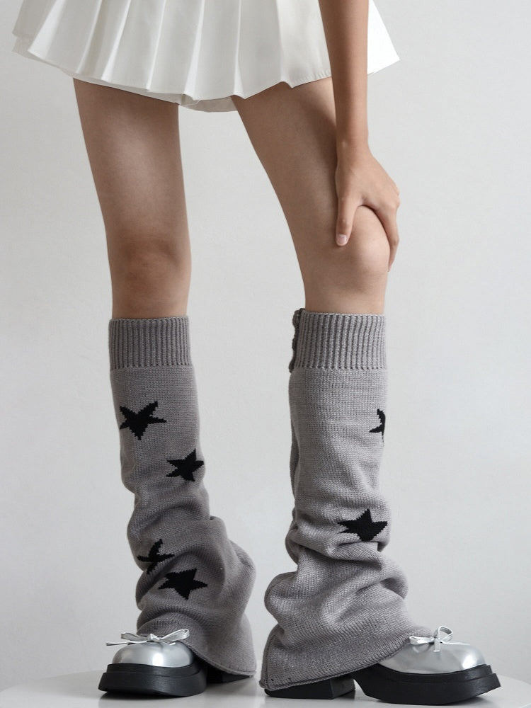 4 Colors Star Pattern Flared Knitted Leg Warmers