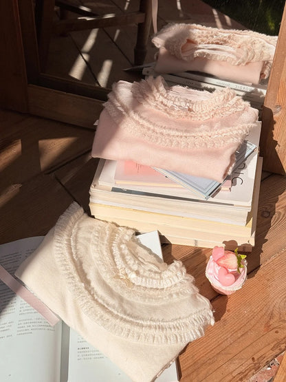 Cuffs Top Lolita Neckline Lace with and Sleeves Beige Long