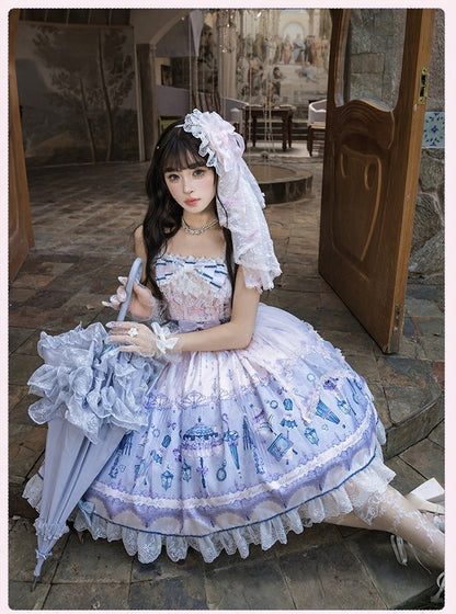 Kawaii Floral Bowknot JSK Dress with Overlay - Mademoiselle Pearl