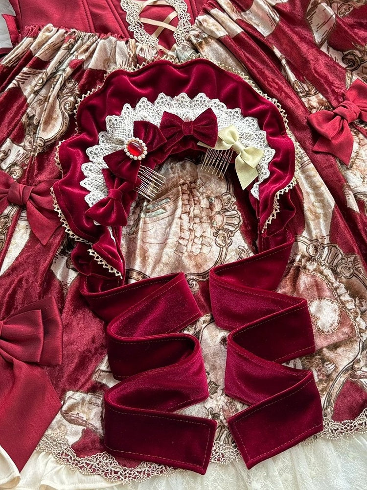 Brooches Velvet Wine Bowknot Lace Red/Black Bonnet + Trim 4