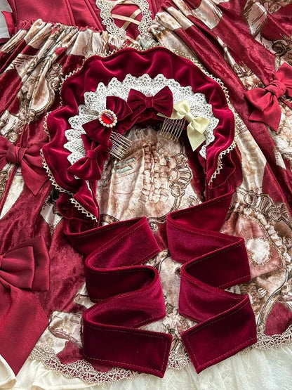 Brooches Velvet Wine Bowknot Lace Red/Black Bonnet + Trim 4