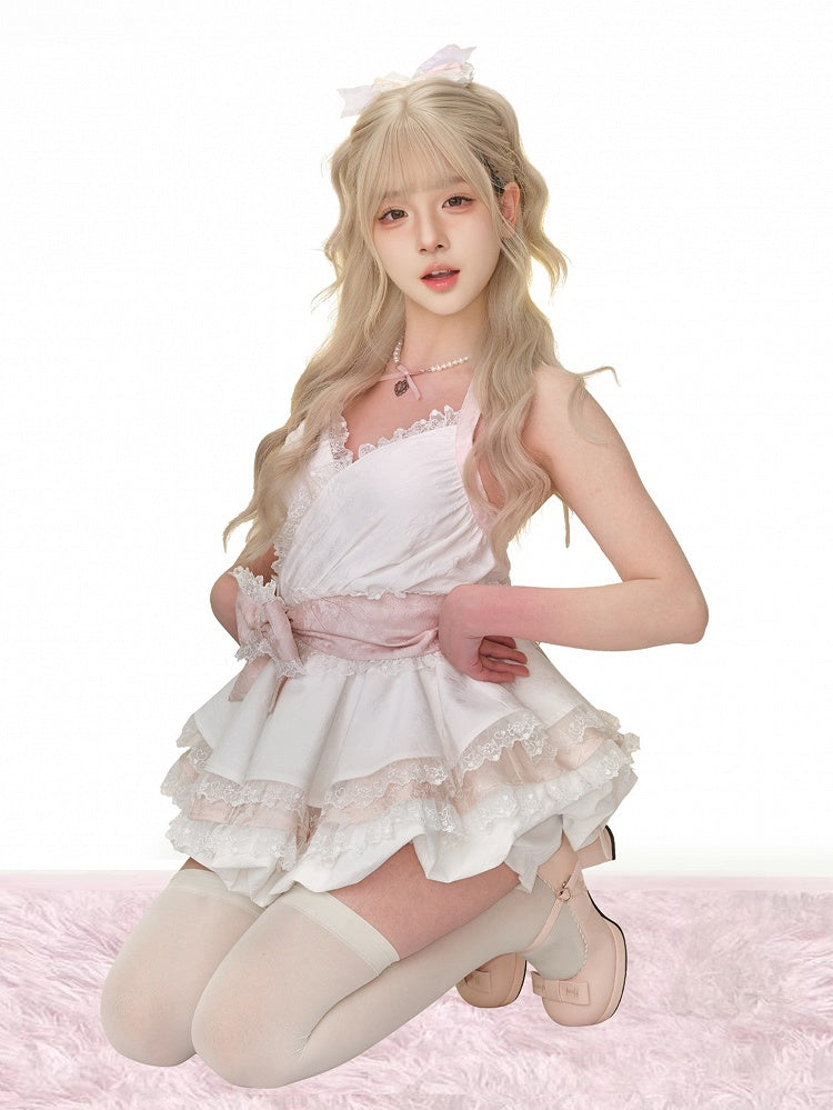 Trim Bow and Dress Detachable White Cami Lace Tiered Sash with