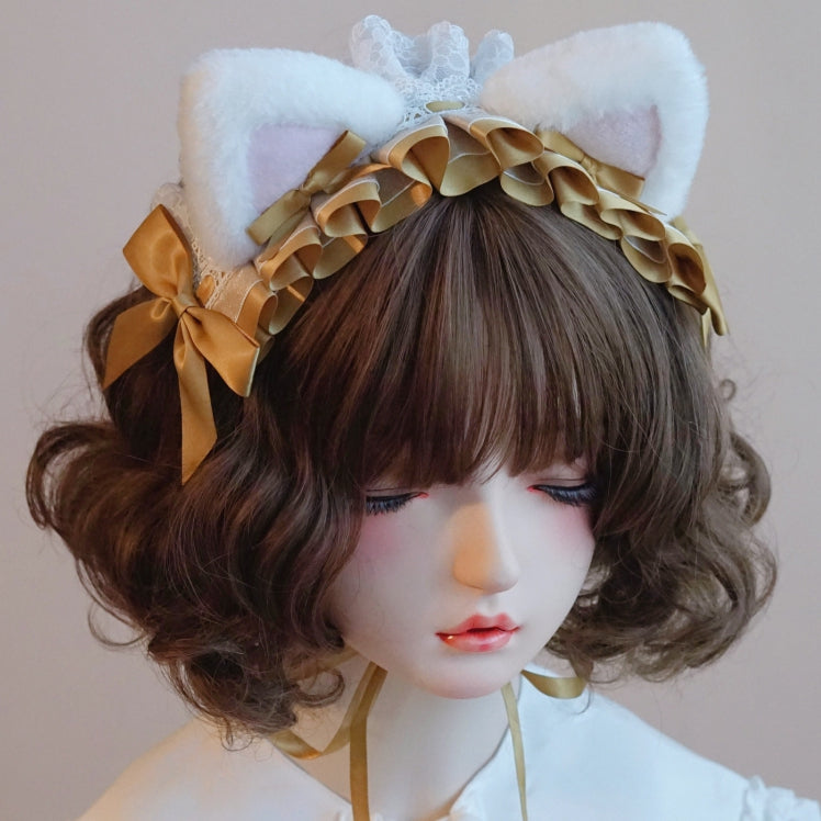 Details Trim Bowknot Cat Lace Hairband Yellow Ear