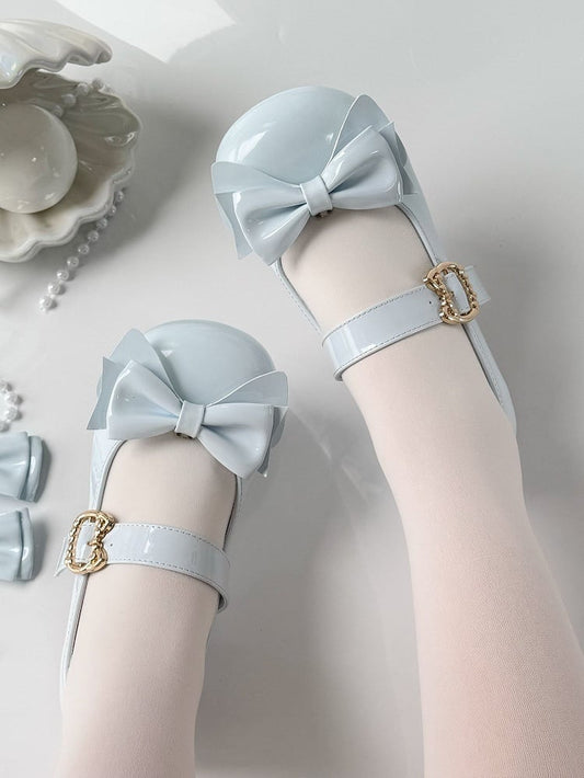 Dual Heel - Blue Shoes Bow Lolita 2cm Clips Sweet Round-toe with Buckle Shoe Kitten