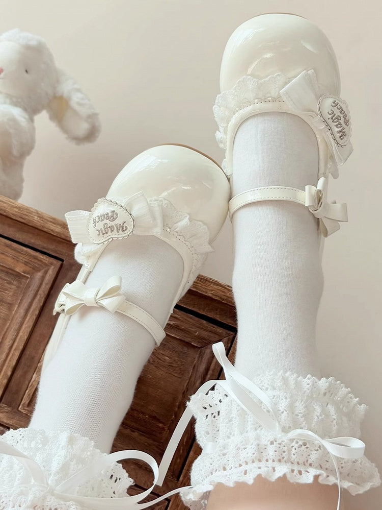 Sweet Shoes Mary Heart White Jane Lolita with Accents