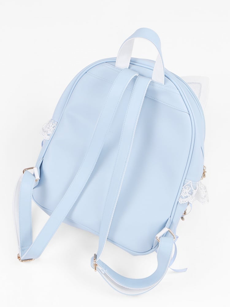 Weiß-blaues Kätzchenohr- und Flügeldesign Yami Kawaii Ita Rucksack
