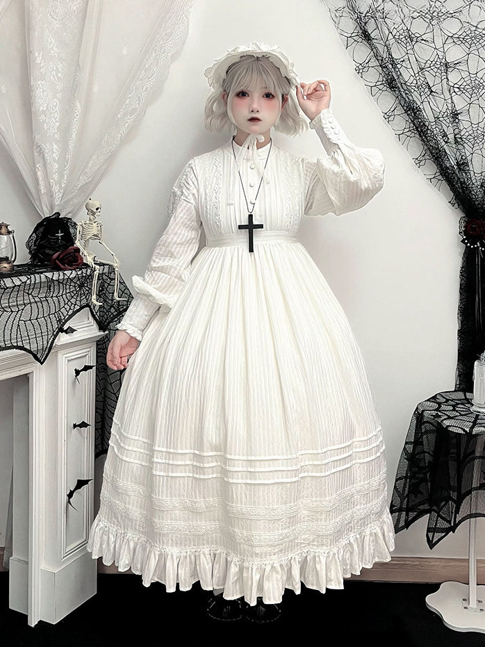 Gothic All Waist Dress Long Shiro High Sleeves Lolita White