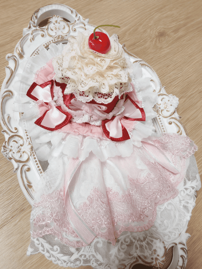 Pink Mini Lace Veil Cherry Lolita with Hat Red Cake