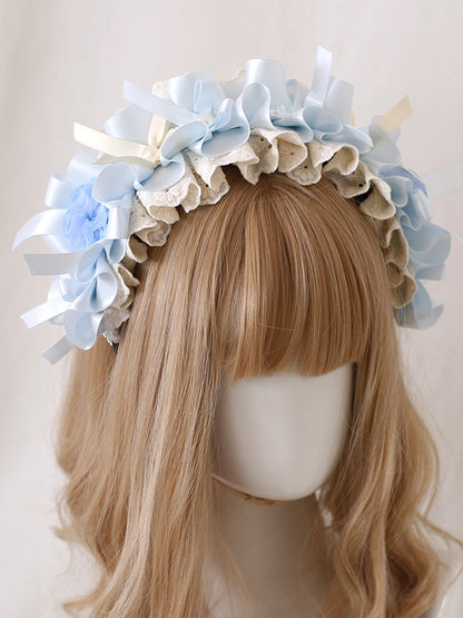 and Elegant Blue Lolita Light Beige Bows With Flower KC