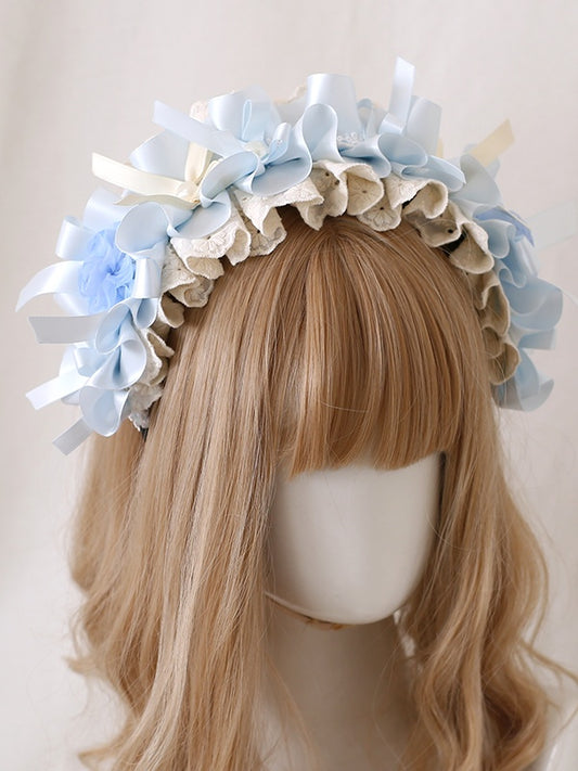 and Elegant Blue Lolita Light Beige Bows With Flower KC