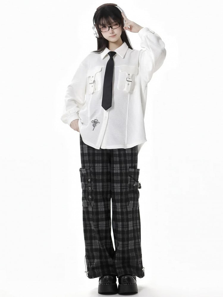 ホワイトスネークバックルストラップポケットシャツ（無料ネクタイ付き）