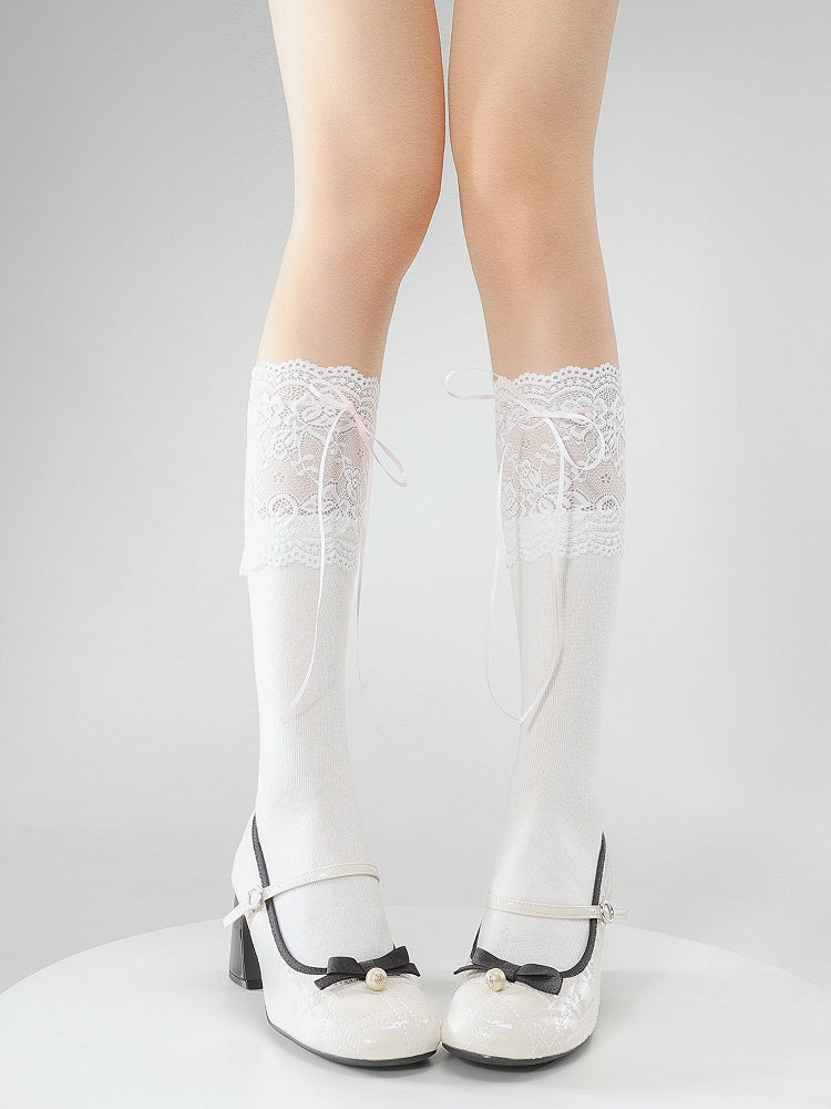 3 with Calf Bow White Socks Straps Colors Cuff Lace