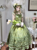 Top Baskenmuster Taillenstäbchen + Rock Ölgemälde Lolita Classic Overlay Grün