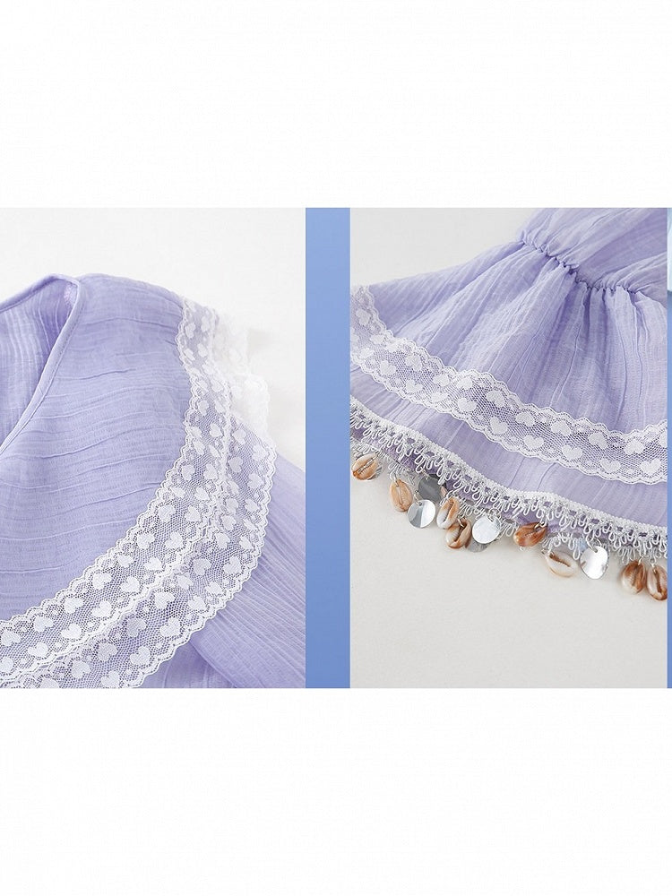 Lavender Flare Jacket with Lace and Pendant Detail - Zao Jing Ji