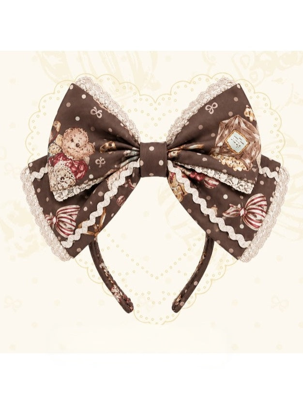 Coffee Brown Halter Lolita OP Dress with Popcorn Bear Print, Long/Short Version - Sweet Dream