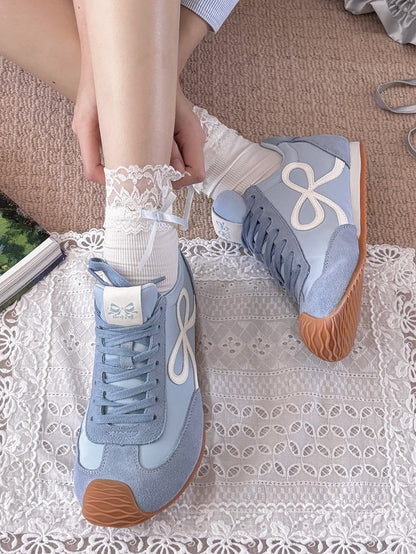 Blue Lace-up Bowknot Ties Sneakers Design Front