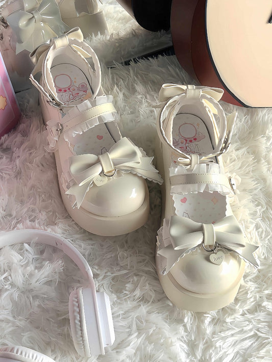 Creamy Toe Sweet Platform Mary Bow Round with White Accents Lolita - Janes