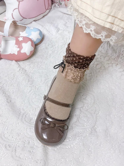 Round Flat Shoes Bow Toe - with Lolita Detail Lace