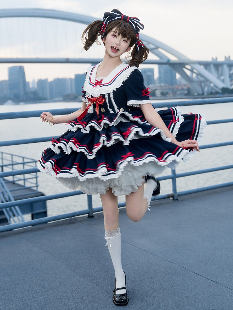 Matrosen-Set Lolita Navy Sommerkleid Rock Full OP Navycore Tiered Blue