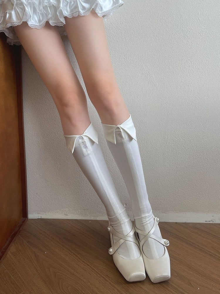 Black/White/Gray Decoration With Button Underknee Stockings