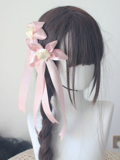 Rose Cream Pastel Clips Bow Pink Hair