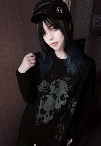 Print with Skeleton White Cross Two-Pieces Top Faux and Black