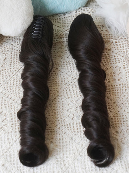 Schwarze, gerade Perücke im Bob-Schnitt mit Pony und doppelten langen/kurzen Pferdeschwanz-Krallenclips