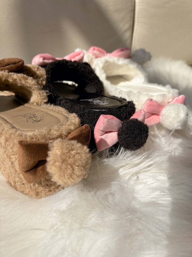 Braune süße Schleife Akzente Lamm Ohren Plattform Winter Slipper