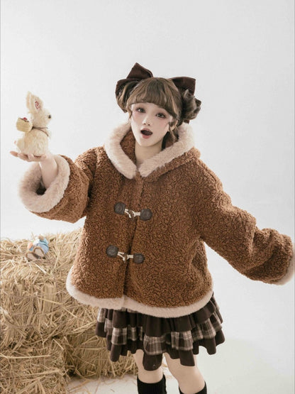 ブラウンフリース レッサーパンダの耳付きフード付き冬用コート